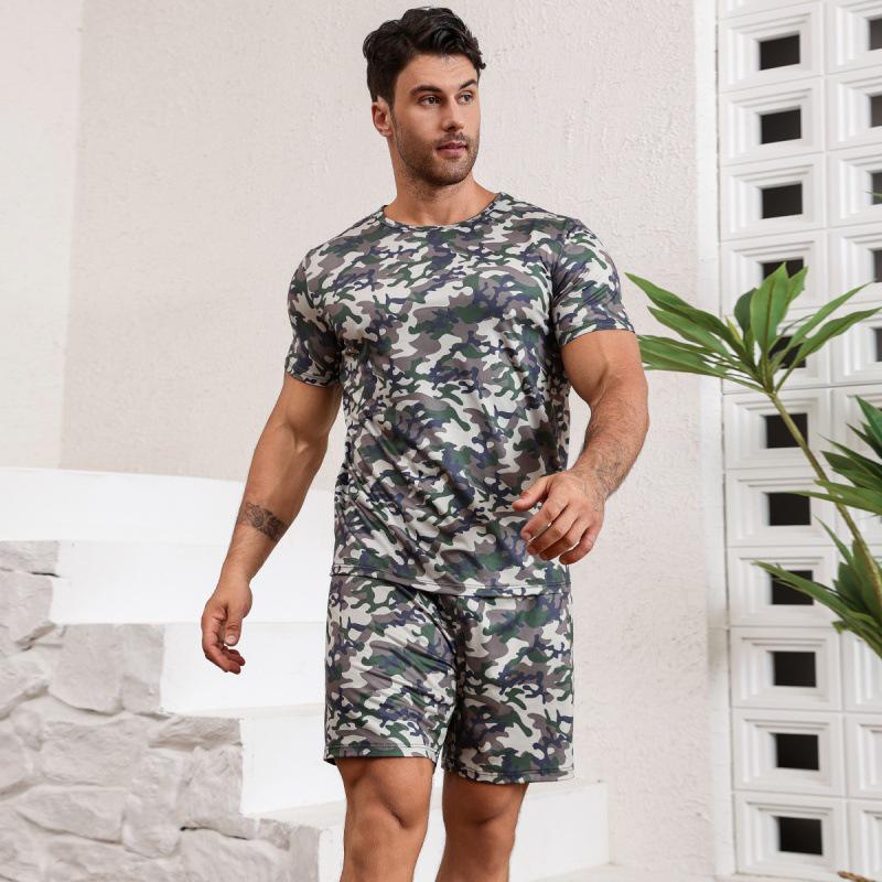 

Мужской подростковый повседневный пижамный комплект с коротким рукавом - Весна/Лето Свободный крой XXXL: 150-170 jin