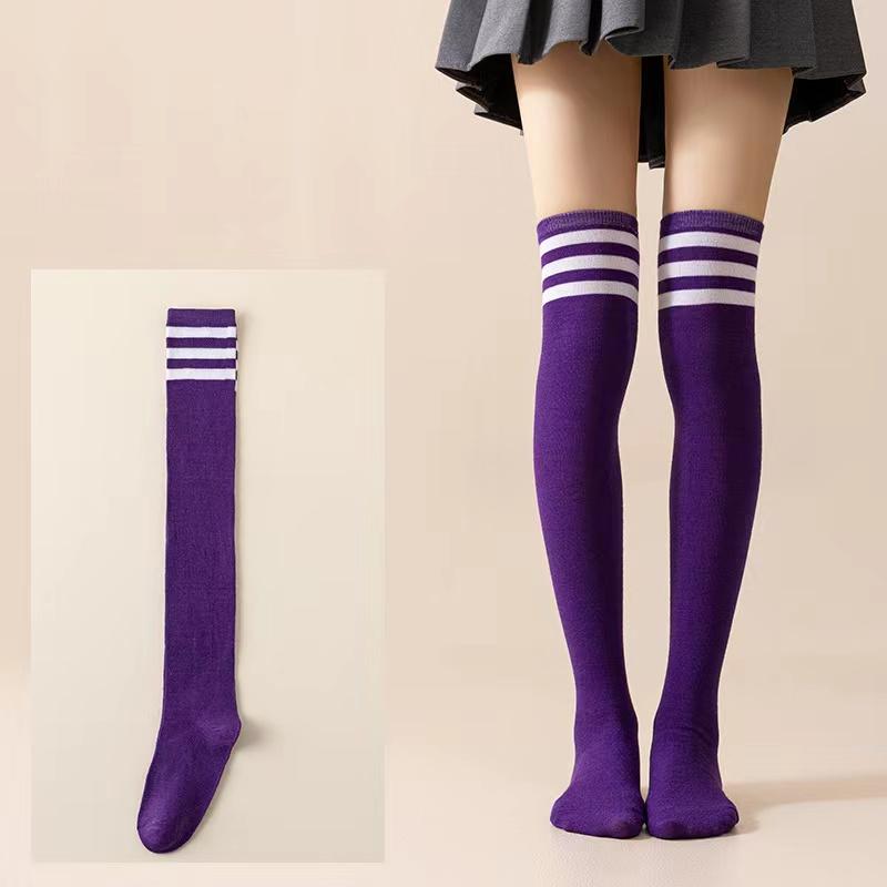 New 1Pair Sexy Long Socks Solid Color Striped Women Over Knee Thigh High Over The Knee Stockings Ladies Girls Warm Knee Socks