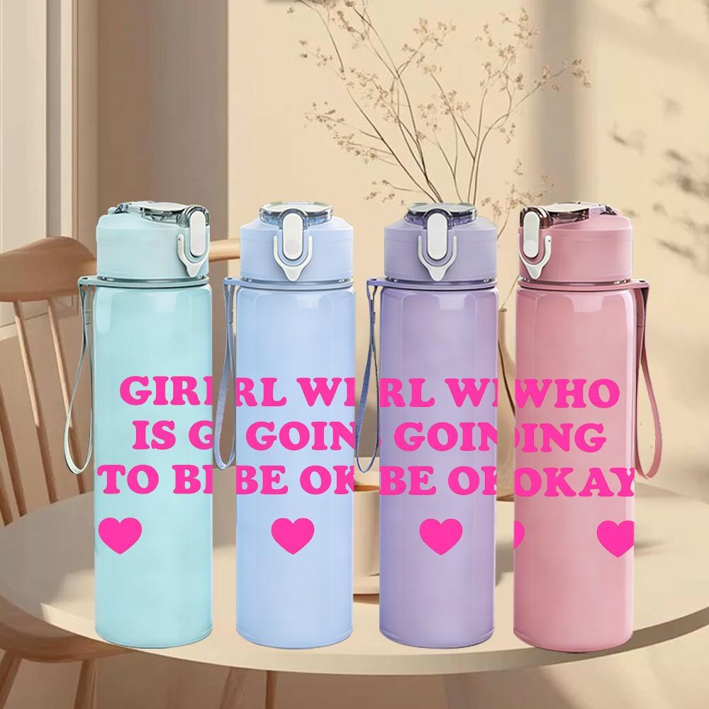 1PC Girl Who Is Going To Be Okay 750ml Color Plastic Sports Water Bottle Leakproof Flip Straw Lid Suitable for Sports Office Home Use