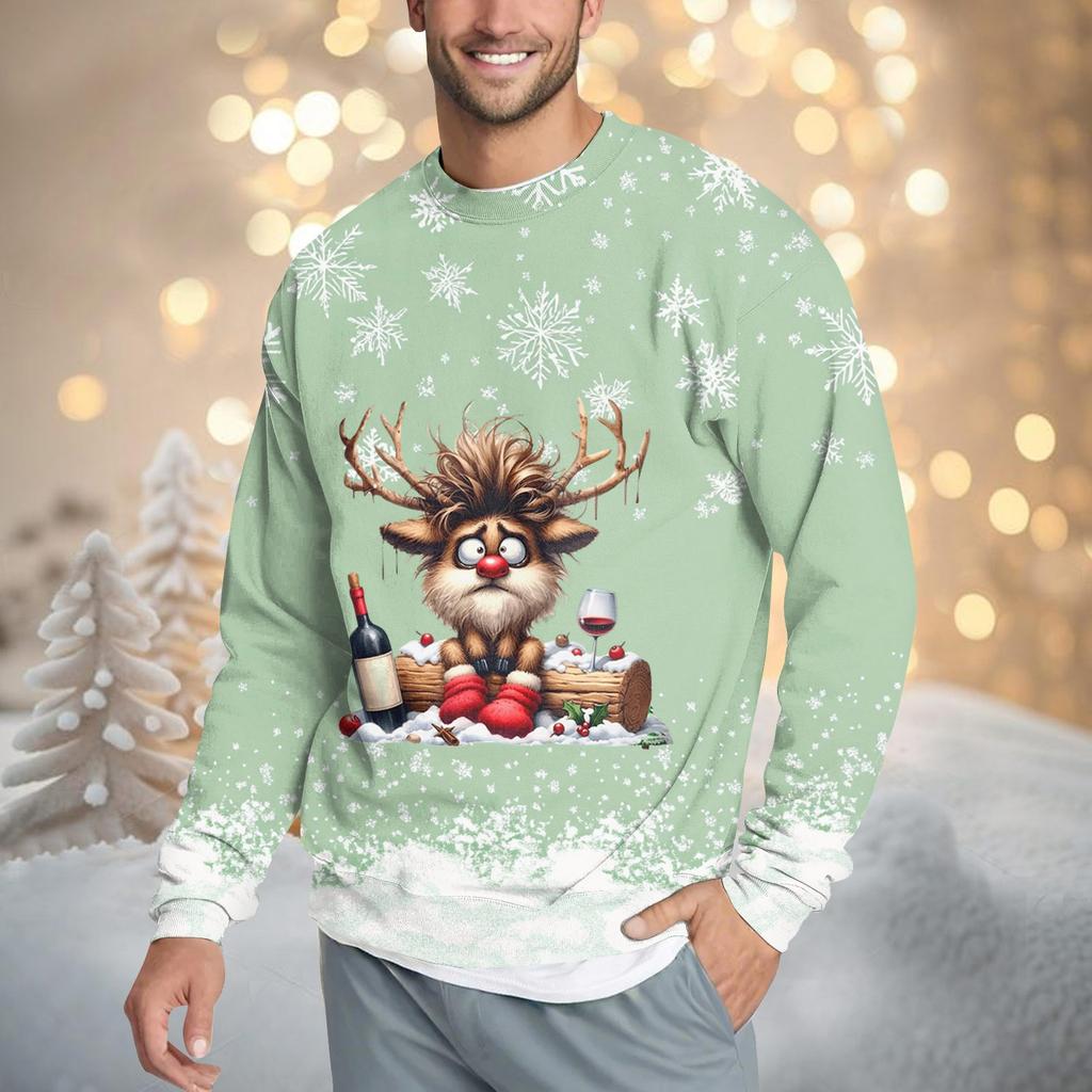 Men's Casual Fashion Comfortable Christmas Printed Round Neck Pullover Sweatshirt Sweatshirt