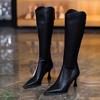 Autumn Winter Pointed Toe Elegant Heeled Leather Knee High Shaft Shoes Woman Gothic Fashion 2025 Chic Sale Long Boots for Women