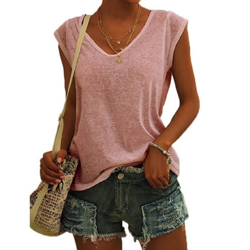 Summer Fashion V-neck Casual Simple Women T-shirt Solid Color Loose Office Basic Shirt New Ladies Elegant Tops Women's Clothing