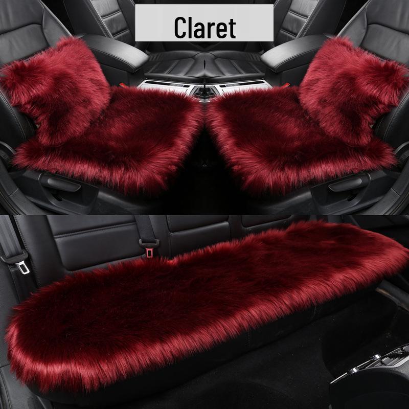 Winter Plush Imitation Wool Car Seat Cushion Set: Non-Slip, Thickened, No Backrest, 3-Piece.