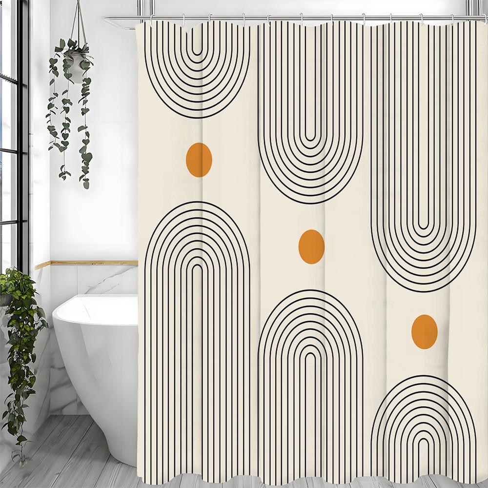 Modern Geometric Sun Arch Shower Curtain, Bathroom Decorative Shower Curtain, Waterproof Shower Curtain with Hooks