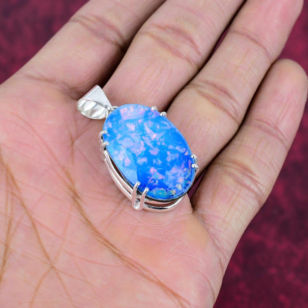 Äthiopischer Opal Anhänger Edelstein Schmuck, 925 Sterling Silber Anhänger, Geschenk für Frauen handgefertigter Anhänger