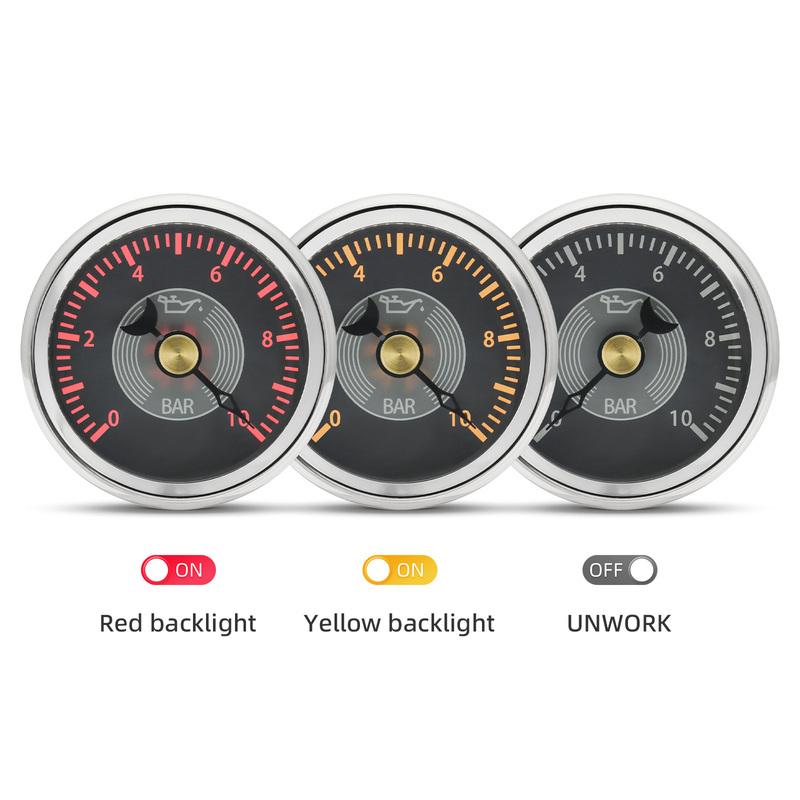 ZMFJH Retro Pointer 52MM Gauge 0-190ohm Fuel Level Oil Pressure Water Temperature Voltage Red Yellow Light for Car Boat Yacht