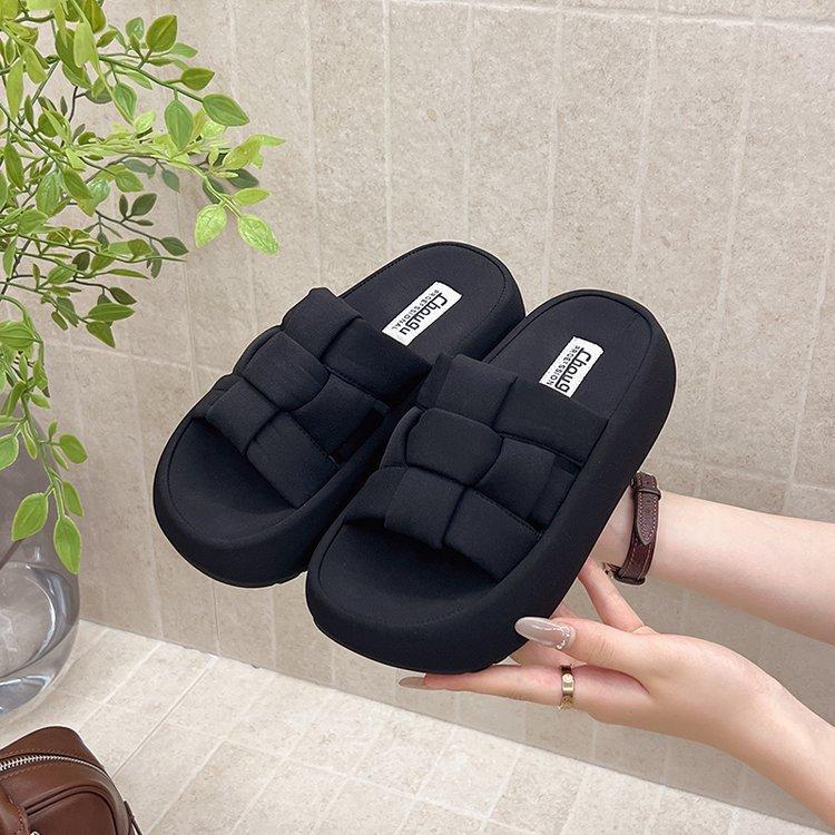 

[youshilai] 2025 new thick-soled cloth woven one-word slippers women s sandals with skirts, beach sandals 35
