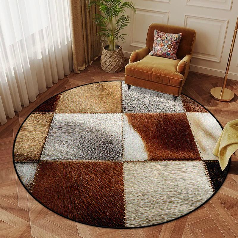 American Style Round Rug Retro Decor Bedroom Fluffy Soft Chair Mat Geometric Non-slip Living Room Carpet Lounge Plush Floor Mats