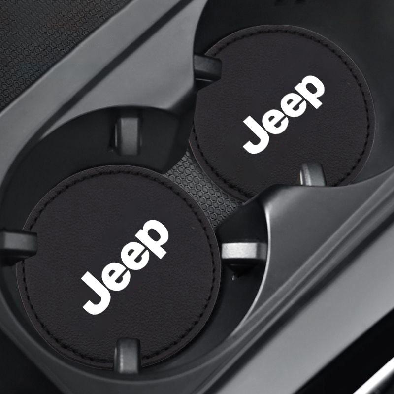 2Pcs Car Logo Non Slip Water Cup Pad For Jeep Renegade Wrangler JL Gladiator PGrand Auto Coasters Interior Anti-skid Mat Holders
