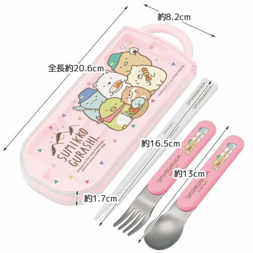 Skater Kids' Ag+ Antibacterial Trio Set: Chopsticks, Spoon, and Fork, Sumikkogurashi Design, Camping, Made in Japan, TACC2AG-A