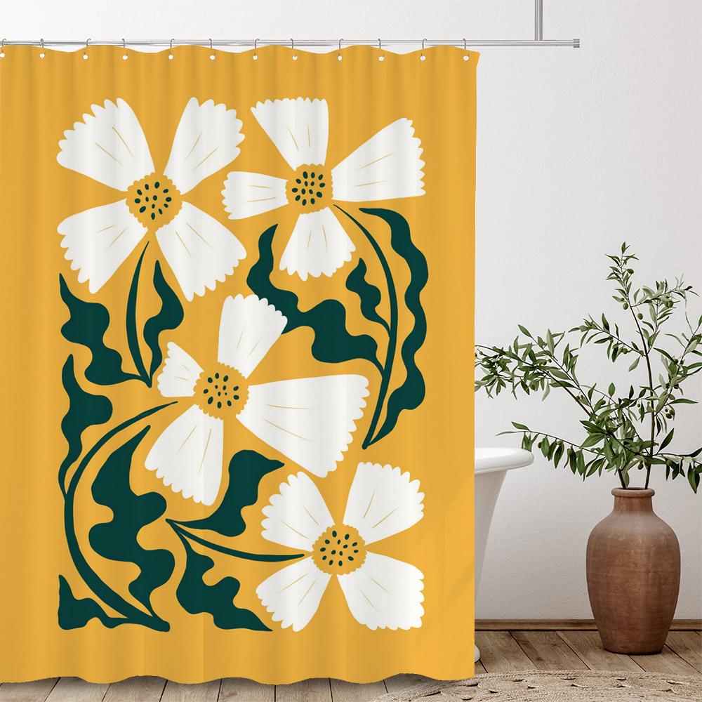 Artistic Abstract Plants and Flowers Print Shower Curtain Polyester Fabric Bath Curtain With Hooks Curtains For Bathroom Decor