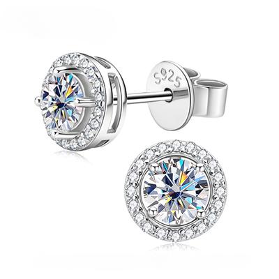 Full Stones Real Moissanite Stud Earrings Women Sterling Silver Platinum Plating Brilliant Lab Diamond Ear Studs Wedding Jewelry