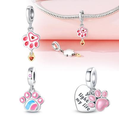 Pink Elegant Beautiful Paw Print Heart Pendants Copper For Charm Copper Genuine Bracelets For Jewellery Crafting