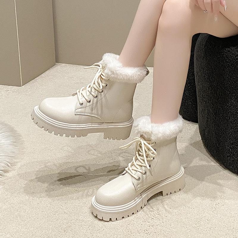 Fashion Snow Boots for Women Female Shoes Winter Footwear Boots-Women Plush Round Toe Flat Heel Leather Lolita Ladies Med 2024 Fur