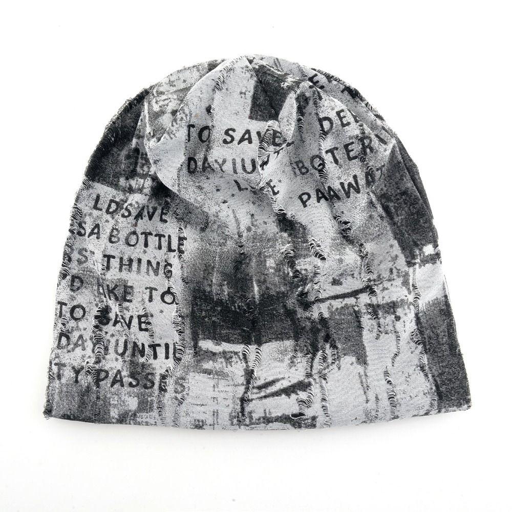 Stretchy Slouchy Beanie Hat Tie-dye Plush Lined Beanie Casual Letter Print Beanie  For Men Women