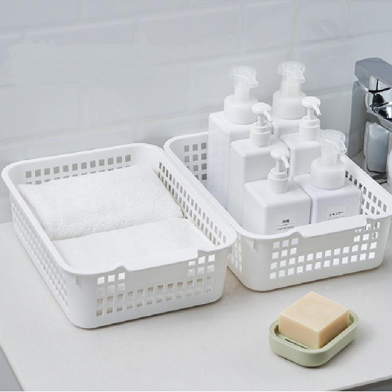Practical Fashion Simple Household Plastic Hollow Desktop Storage Basket Snack Storage Basket Rectangular Sundries Storage Box Bathroom Rack Basket