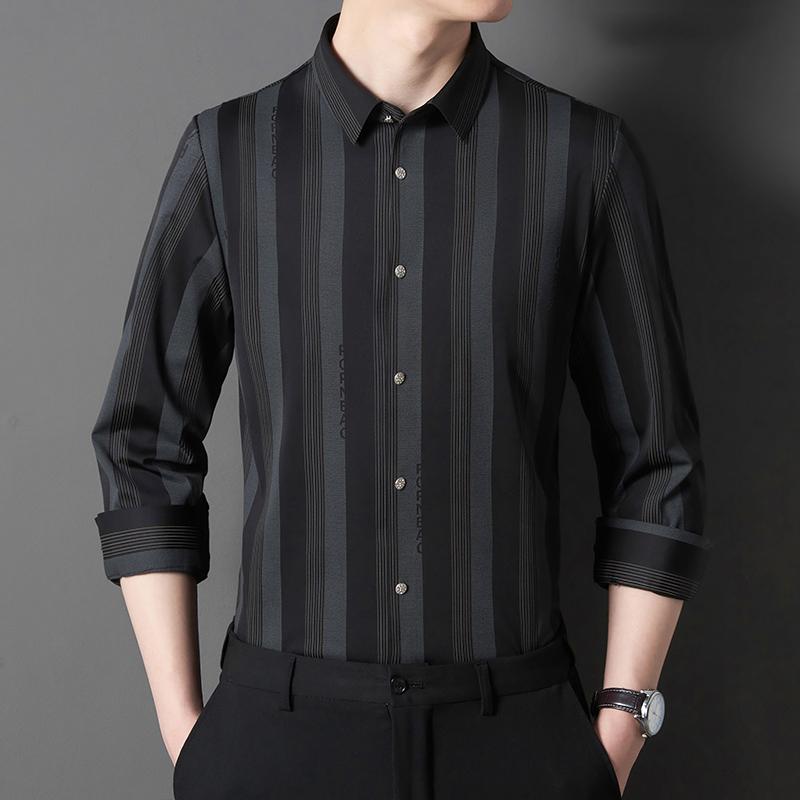 Elegant Classic Design Slightly Stretch Button Up Shirt, Men's Clothes Iron-Free Long Sleeve Dress Shirts For Spring Fall Winter