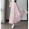 White skirt spring and summer high waist a-shaped skirt cake skirt gentle wind long skirt design wrinkled skirt