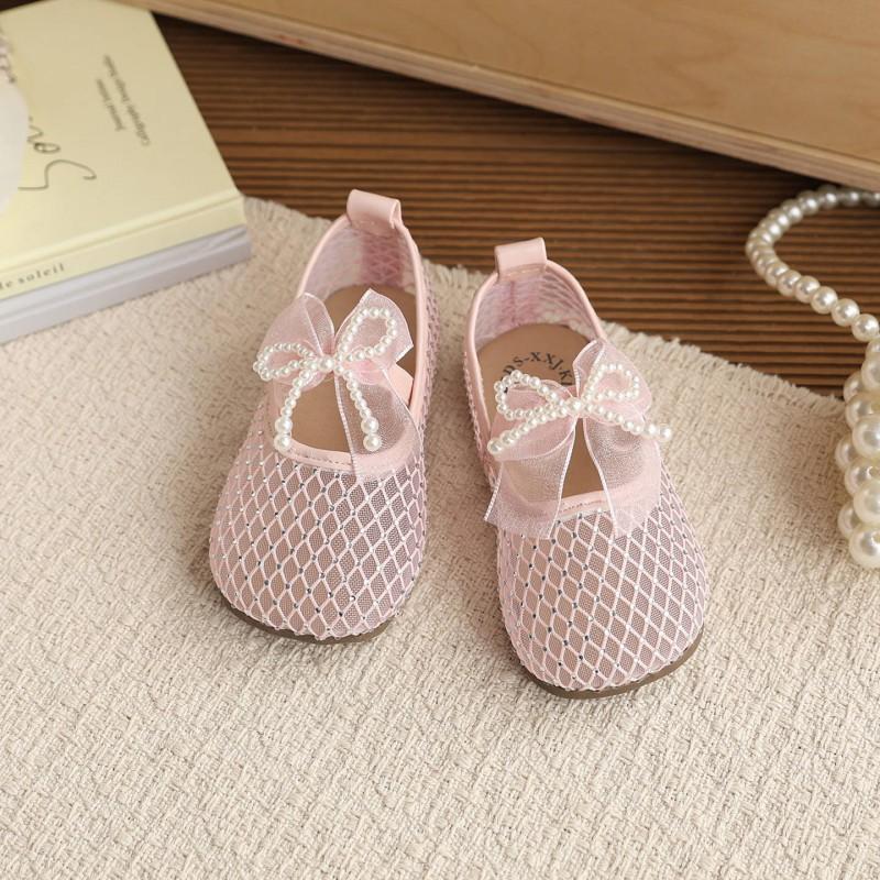 Girls Flat Breathable Lace Mesh Sandals With Bow Detail Princess Shoes Dress Outfits