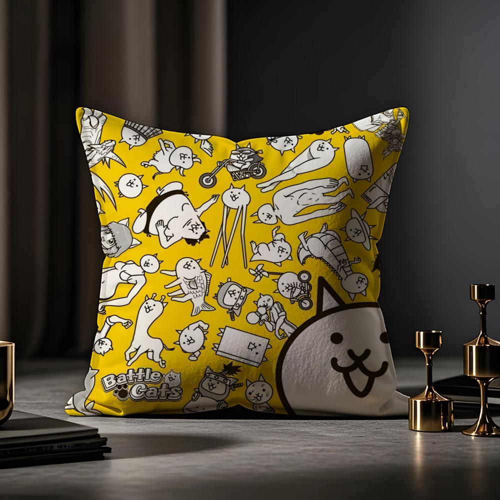 B-Battle Cats Anime Cushion Cover Anti-dustmite Pillowcase Invisible Zipper Silky Short Plush Sofa Cushion Cover