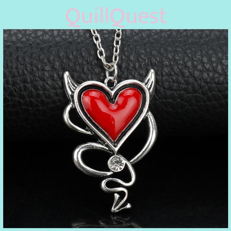 Heart Shaped Alloy Necklace With Red Oil Drop Pendant For Halloween Cosplay And Casual Wear