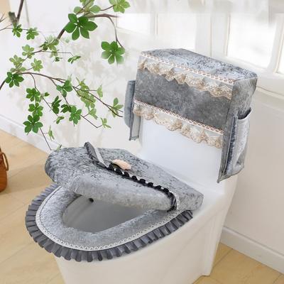 Coussin de siège de toilette Ensemble de 3 pièces avec boucle adhésive Toutes saisons Anti-poussière Rangement Couvercle de lunette de toilette Imperméable Chaud Couvercle de siège de toilette pour la maison
