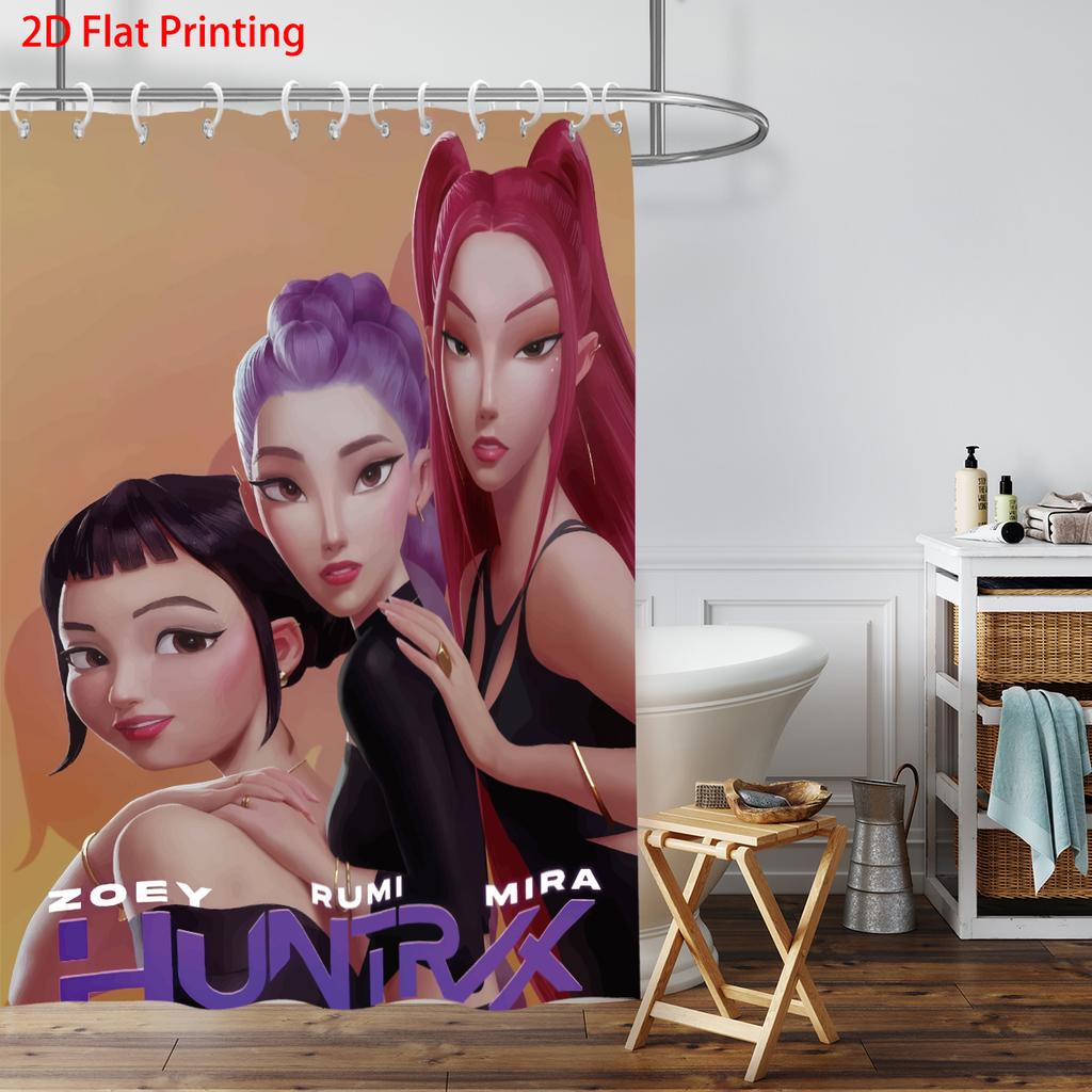 1pc Kpop Girl Group Stage Print Shower Bathe Partition Privacy Hanging Curtain with 12 Hooks Multiple Sizes Easy Installation