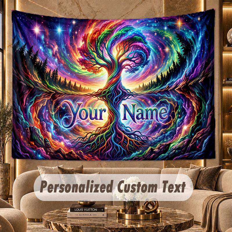 Tree of Life (153) Theme Wall Tapestry Customized With Name Text Personalized Hanging Tapestry For Bedroom Living Room Decor