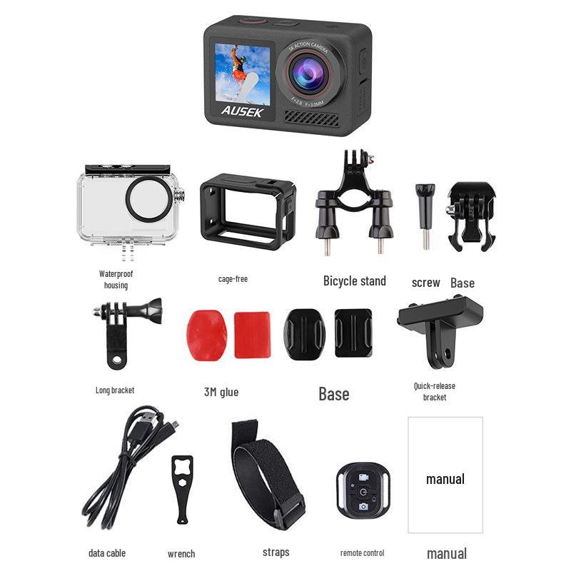 4K Sports Action Camera with Anti-Shake, Touchscreen, Wireless Connectivity, for Cycling & Fishing