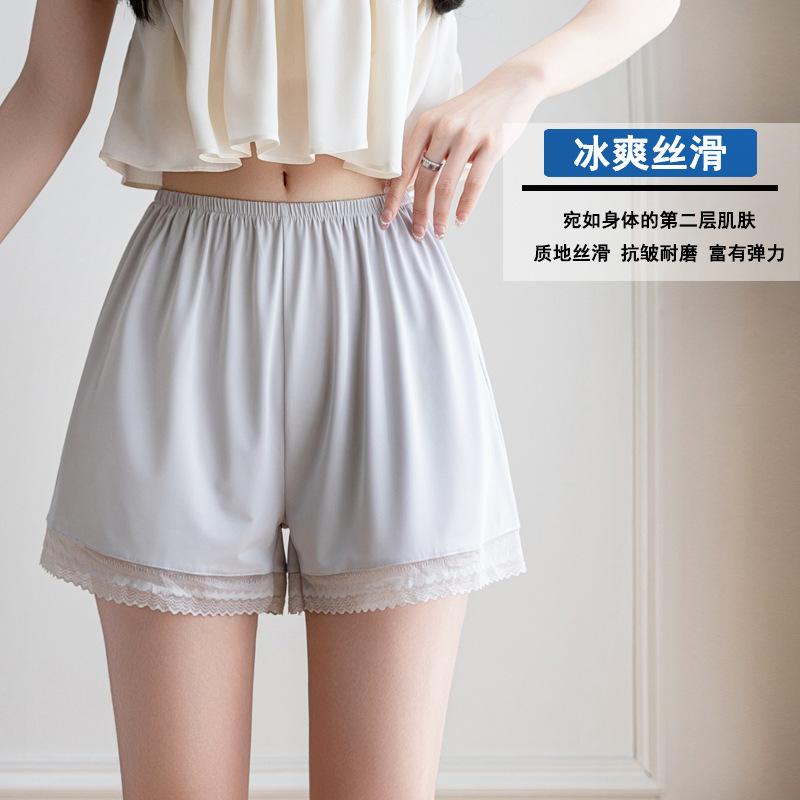 Women's Elastic Waist Safety Shorts Loose Fit Lace Trim Shorts Summer Ice Silk Breathable Anti Chafing Under Shorts