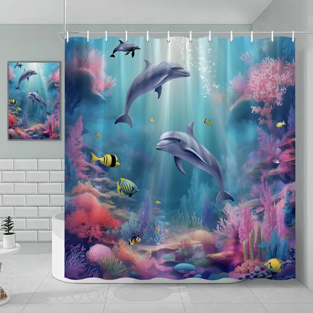 

Морская Зеленая Морская Черепаха Пляжная Тема Тканевый Набор Штор для Душа Ванная Комната Синий Океанский Декор с Люверсами и Крючками 90x180cm-35x70in