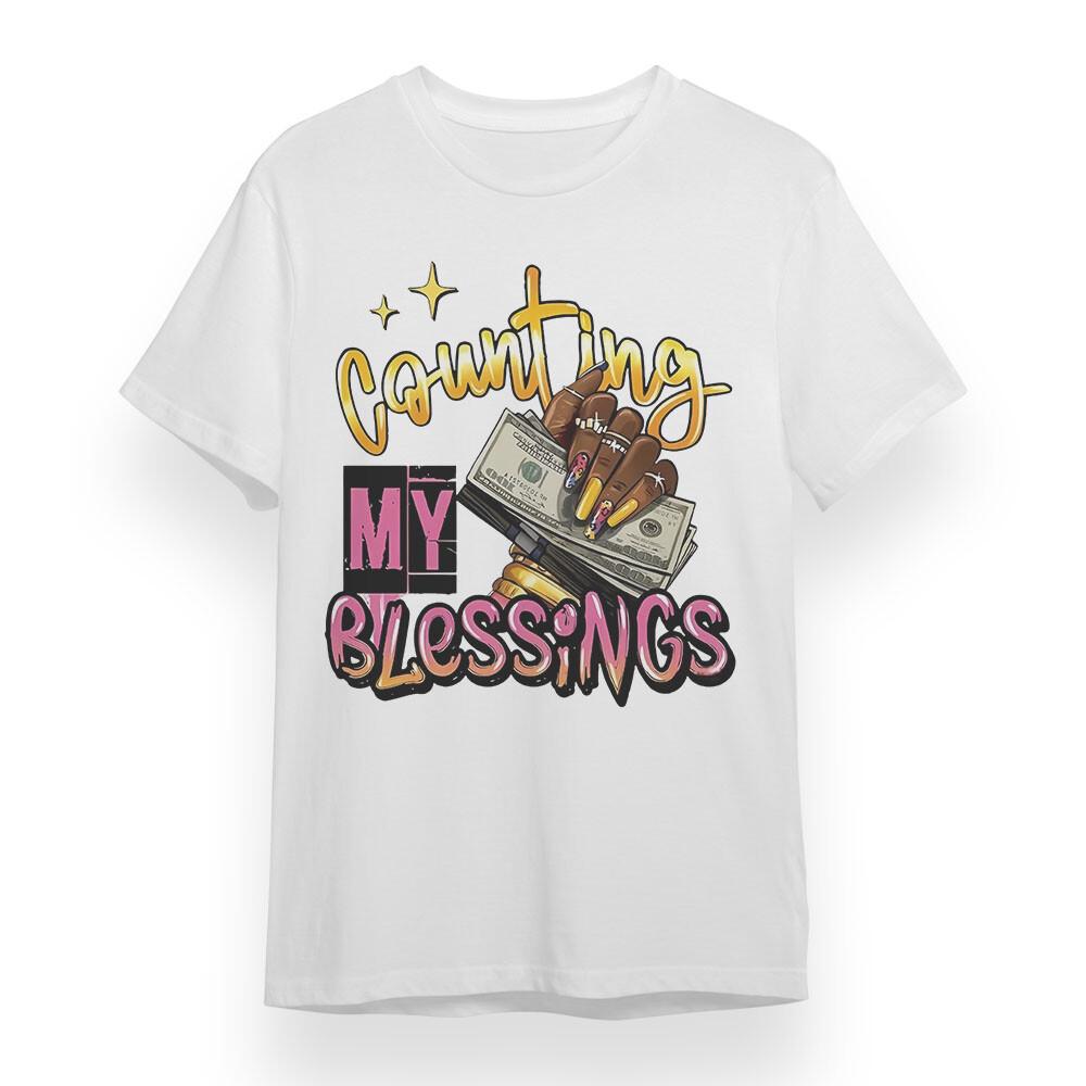 

Women s Oversized T-shirt With Counting Blessings Graphic White 100% Cotton Tee 3XL