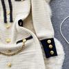 Autumn Women O Neck Long Sleeves Buttons Chain Pockets Knitted Sweater Dress Elegant Skinny Sheath Bodycon Dresses