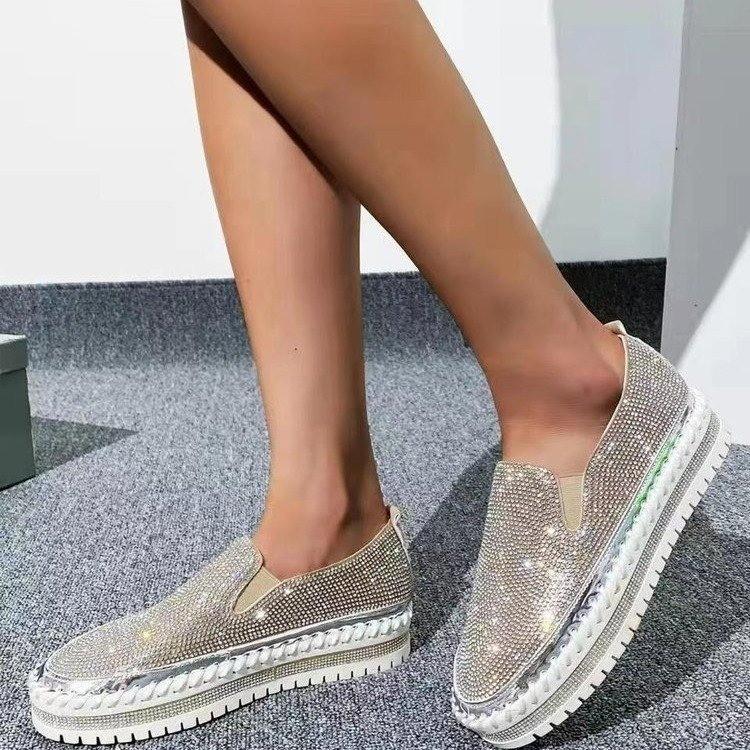 

Новые мокасины Water-diamond на толстой подошве с односторонними ботинками Lazy Shoes 38 серебряный