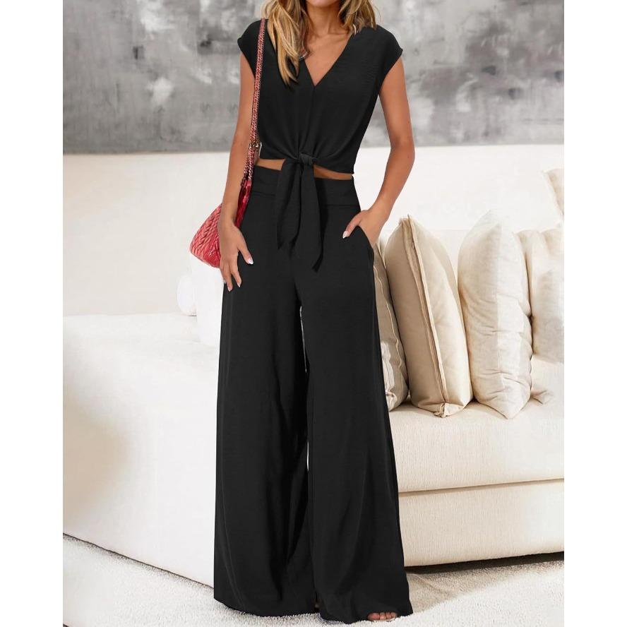 Yyfs Womens Fashion Summer Casual Spring Solid Color Print Sleeveless Vneck Trousers Pants Suits