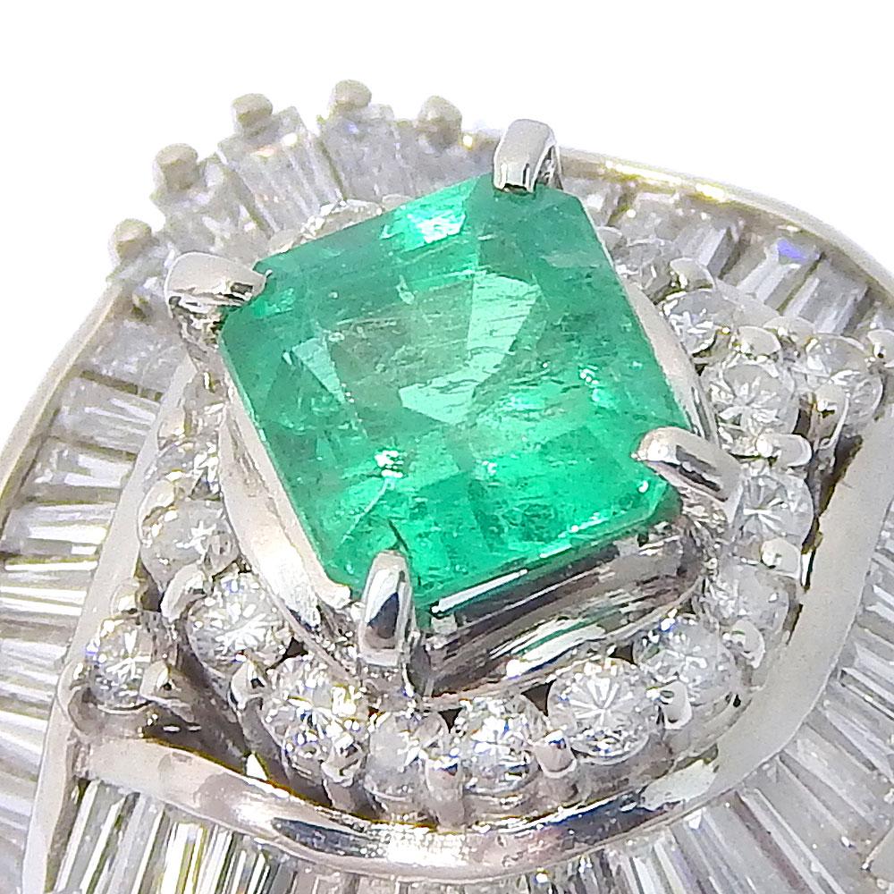 Ring Pt900Platinum/Emerald/diamond #7.2(US Size) 9.4g Women Used