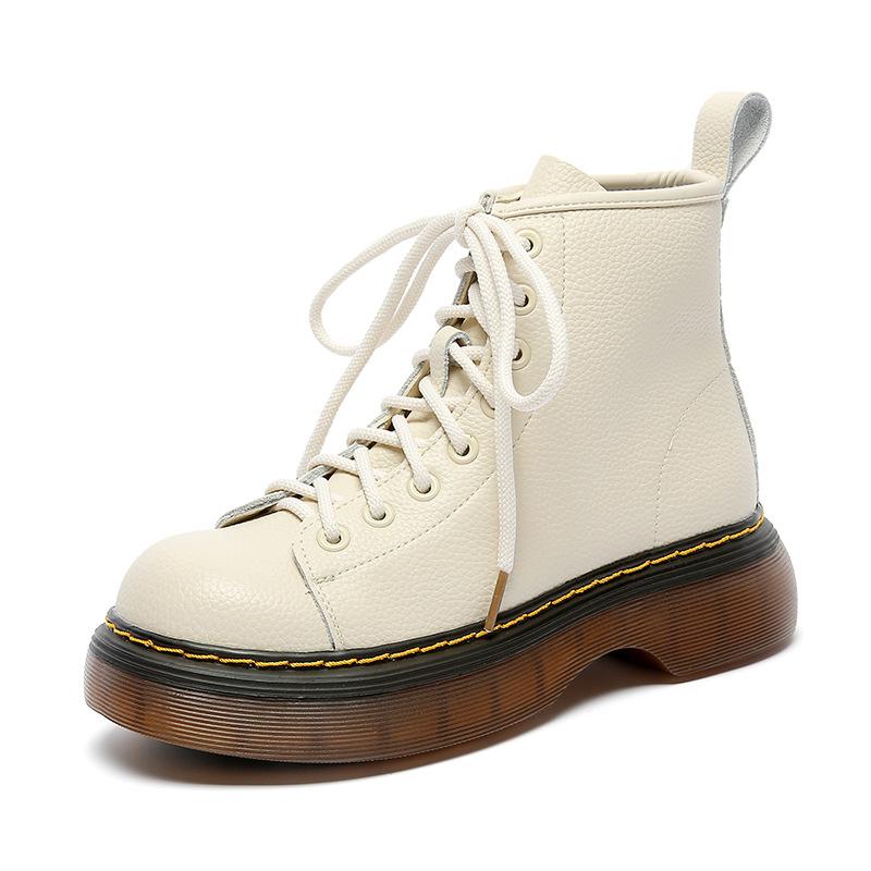 [Customization] Martin Boots Women's Thick-soled British Style Lychee Pattern Short Boots Increase In Height and Thinness, Leather Women's Shoes Incre
