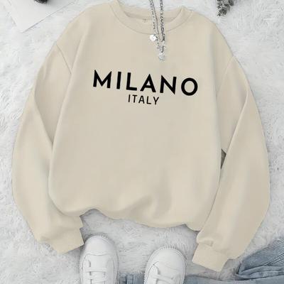 Women's Simple Printed Crew Neck Hoodie, Classic Pattern & Versatile
