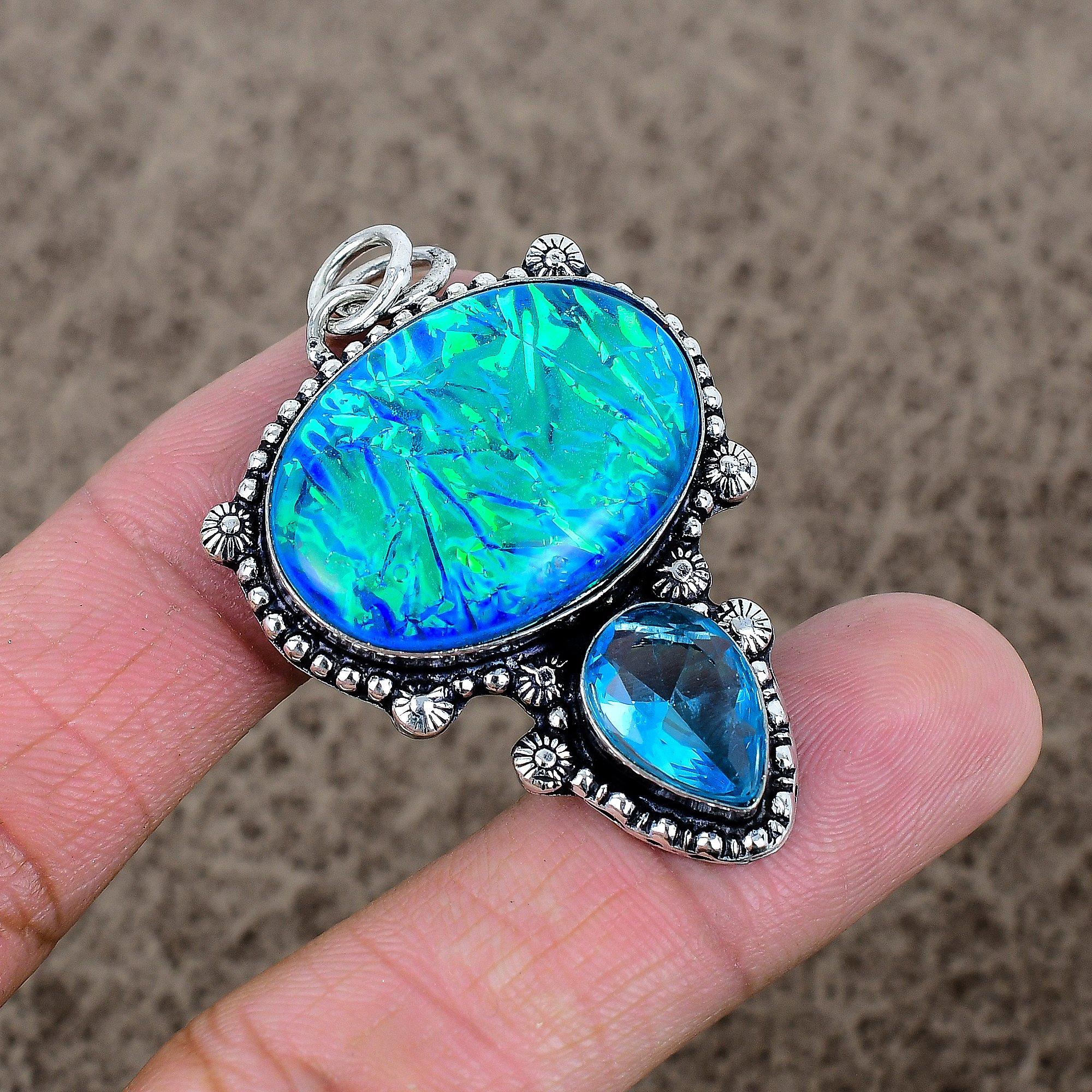 

Blue Triplet Opal, Topaz Gemstone 925 Sterling Silver Jewelry Pendant 2.01 KKG-348