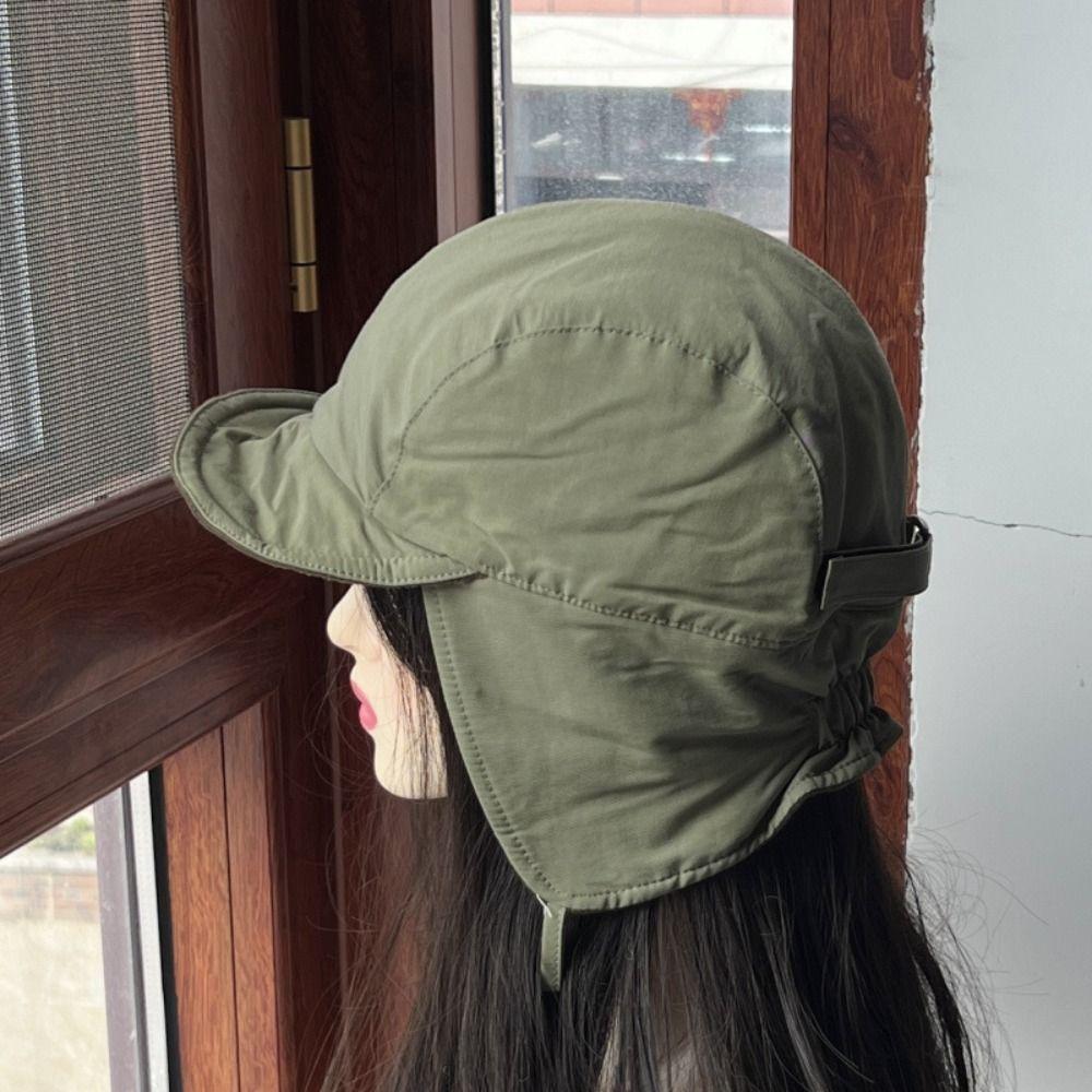 Windproof Velvet Pilot Hat Solid Color Winter Cap Japanese Bomber Hat  Outdoor