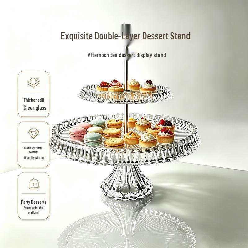 Elegant European Double-Layer Crystal Glass Dessert Stand