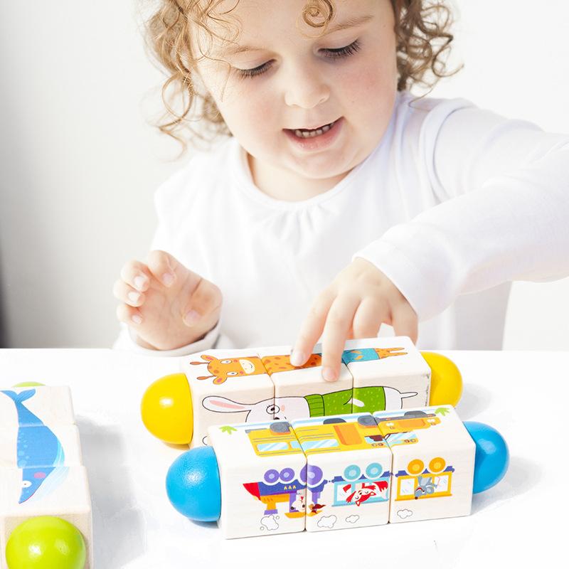Wooden Children Rotating Building Block Cognitive Puzzle Grasp Building Block Puzzle Pairing Early Childhood Toys