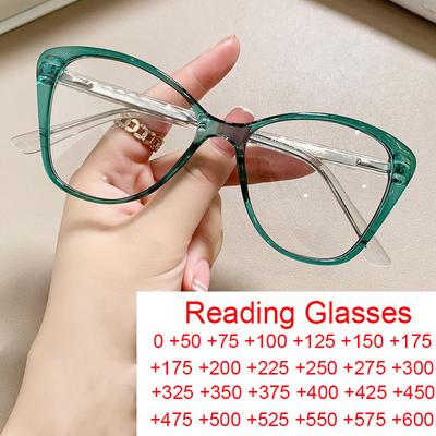 Neuer Grüner Katzenaugen-Blaulichtfilter-Brillengestell TR90 Luxuriöse Übergröße Lesebrille Beliebte Lesebrille +2,25 +4
