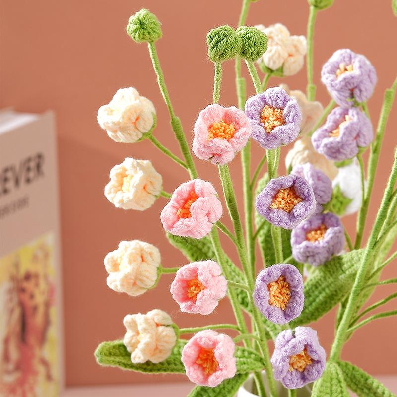 Crochet Flowers Bouquet  Knitted Puff Bell Orchid Bouquet Knitting Flower Crochet Flower Bell Home Decor