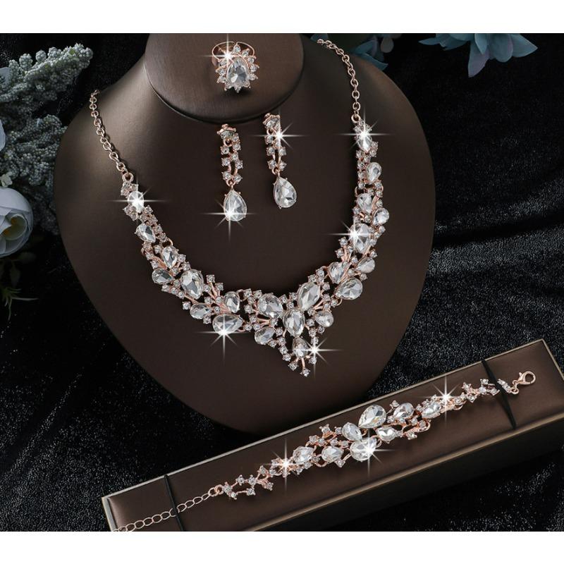 Legierung Strass Hochzeitskette Ohrringe Braut Hochzeitszubehör Bankett Damenschmuck