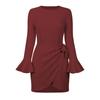 Fashion Women's Casual  Ruffled Long Sleeve Slim Bow Elegant Check Dress