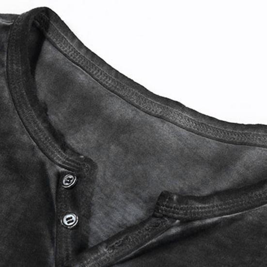 Langarm Herren T-Shirt Einfarbig Lässig V-Ausschnitt Dünne Knöpfe T-Shirt Herrenbekleidung