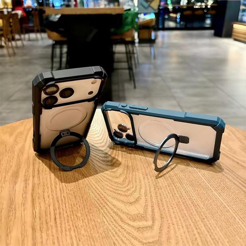 Rugged Shockproof Metal Magnetic Case For iPhone 17 Air 16 15 14 13 12 11 Pro Max Plus Holder With Camera Glass Ring Armor Cover