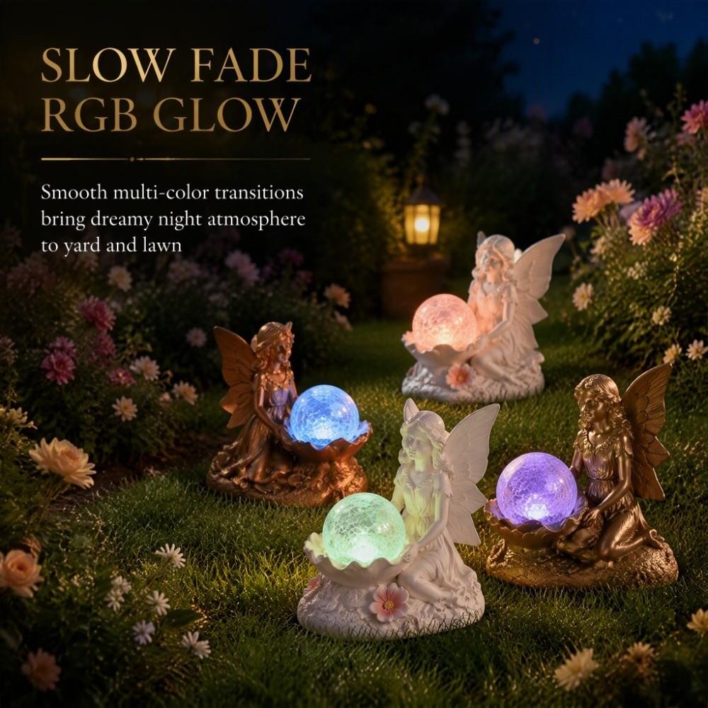 Solar Powered Resin Statue Premium Resin Solar Angel Whimsical Garden Statue  Garden Scenery