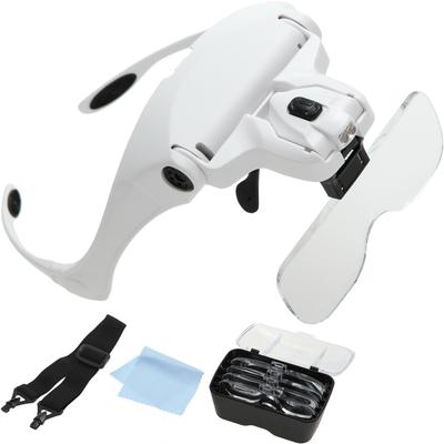 PhoenixLoupe Gafas Lupa Ligeras y con Lentes LED de 5 para Mantenimiento y Diadema [Aumento 1x, 1.5x, 2x, 2.5x, 3.5x] Lentes,